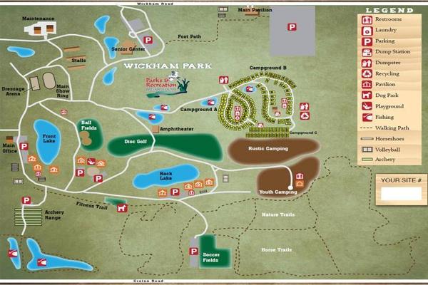 2-D Map of wickham park with a legend on the right hand side